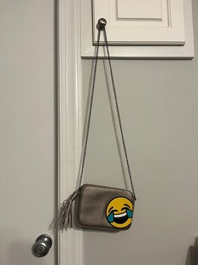 Olivia Miller Gray Mini Crossbody with Yellow Laughing Emoji